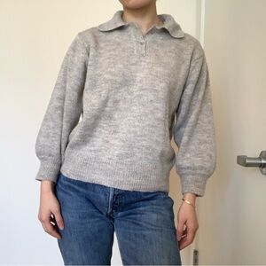 Mango Oatmeal Knit Long-Sleeve Polo Sweater